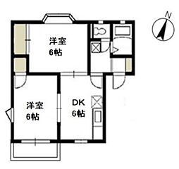 ファミーユKII 1階2DKの間取り