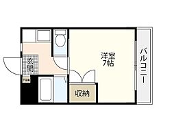 リトルハイム長岡61号館 1階1Kの間取り
