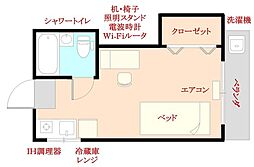 カーサフィオーレ学南町 1階ワンルームの間取り