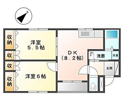 ロイヤルハイツ藤田 1階2DKの間取り