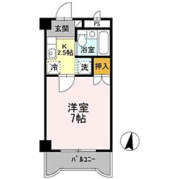 カナンハイツ大元 1Kの間取図画像