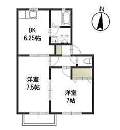 アワーズ新保A 2DKの間取図画像