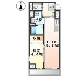ディアコート大元駅前 1LDKの間取図画像
