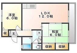 グランジュール津島　A 2階2LDKの間取り