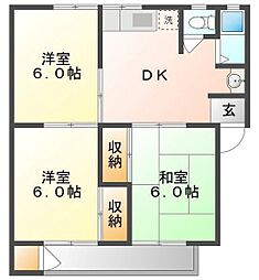 縄岡マンション 3DKの間取図画像