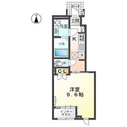 ヴァルトハイム・西大寺 1Kの間取図画像