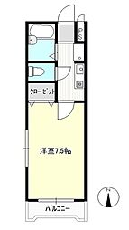 ウエストヒルズ野田D棟 1Kの間取図画像