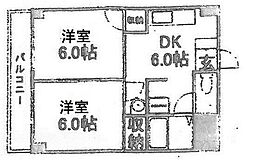 グランディール門田屋敷 2DKの間取図画像