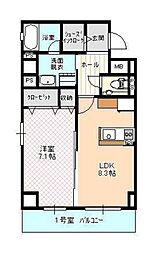 ハートフル医大西 1LDKの間取図画像