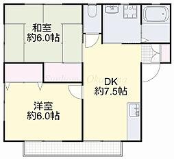 ロワイヤルガーデンB 2DKの間取図画像