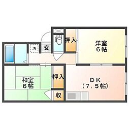 プレジール東川原 2DKの間取図画像