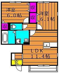 エルメゾン益野A 2LDKの間取図画像