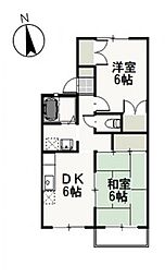 エスポワール国富B 2DKの間取図画像
