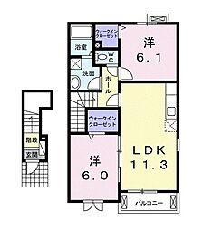 ヴィラハーティ 2LDKの間取図画像