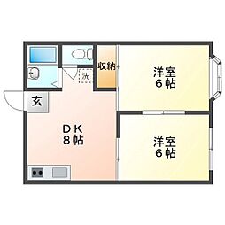 パレス浜野 2DKの間取図画像