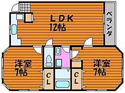 ルグラン関B棟 2LDKの間取図画像