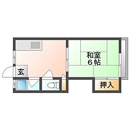 第一長徳荘 1Kの間取図画像