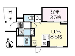 カーサグラシア中江 1LDKの間取図画像