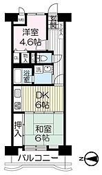 ライオンズマンション北仙台 2DKの間取図画像