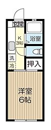 美徳十三番館 1Kの間取図画像