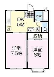 コーポトラスト 2階2DKの間取り