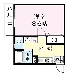 Mea.nui河原町 1Kの間取図画像