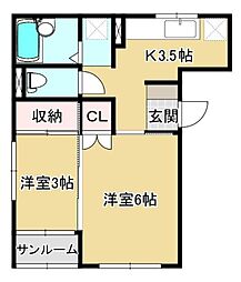 大友ハイツ 2Kの間取図画像