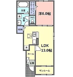 サニーセトル拾弐号館 1LDKの間取図画像