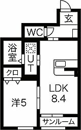 塩竈市袖野田町アパート 1LDKの間取図画像