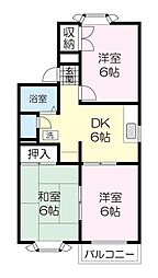 ヒルズボヌールA棟 3DKの間取図画像