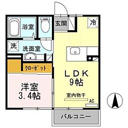 D-room伝上山 1LDKの間取図画像