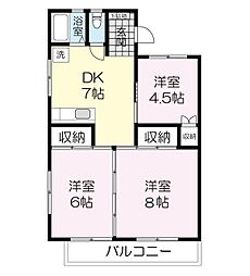 平成ハイツ日野 3DKの間取図画像