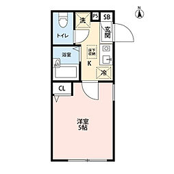 バーミープレイス東伏見 1Kの間取図画像