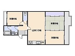 シャトウ春 2LDKの間取図画像