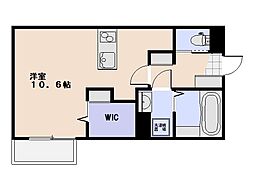 アレフガルド楽々園 1階ワンルームの間取り