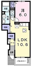 藍らんどこくふB 1LDKの間取図画像
