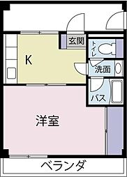 モデルナマンション2 1Kの間取図画像