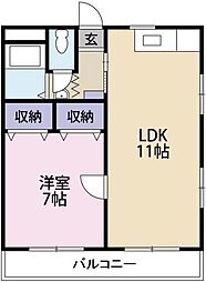 早内マンション 1LDKの間取図画像