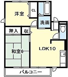 シティハイム論田 2LDKの間取図画像