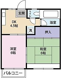 ハイツ森B 2DKの間取図画像