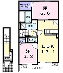 クック鮎喰 2LDKの間取図画像