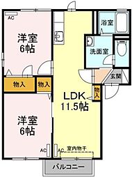 ブルーウイングB 2LDKの間取図画像