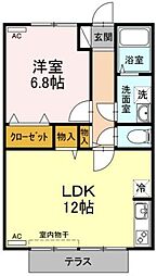 メロディハイム 1LDKの間取図画像