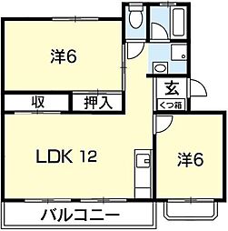 コスモハイツ 2LDKの間取図画像