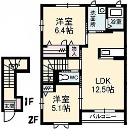 ヒルサイドコートE 2LDKの間取図画像