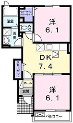 ルミエール下大野C 2DKの間取図画像