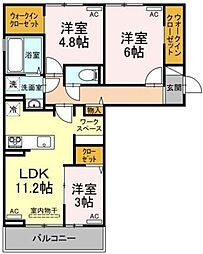 ラ・トゥール山城西B 3LDKの間取図画像