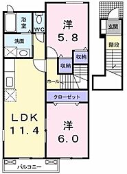 レジデンスサザンA 2LDKの間取図画像