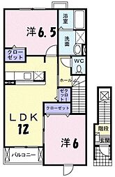 プラシード本浦B 2LDKの間取図画像