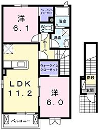 ホワイトローズA 2LDKの間取図画像